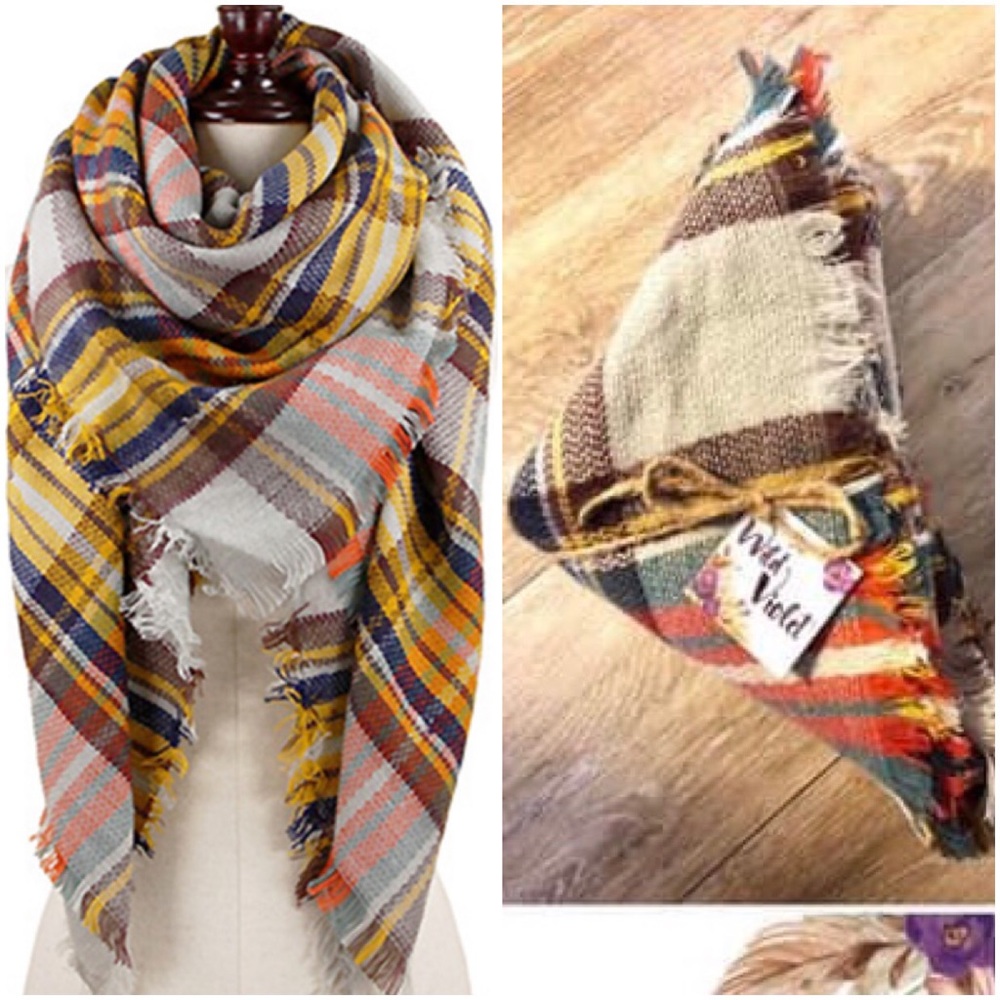 Rust/Teal/Mustard Plaid Blanket Scarf - Picture 2 of 2
